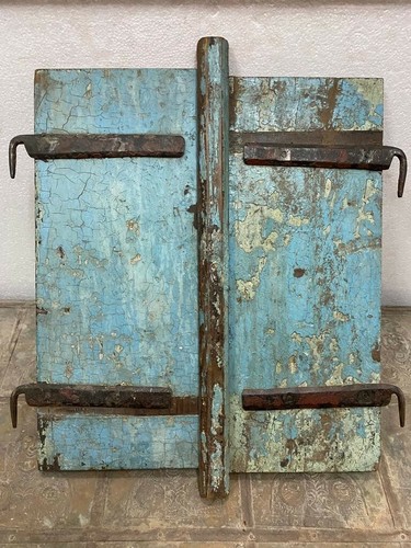 OLD ANTIQUE RARE HANDMADE OLD COLOR WALL HANGING WOODEN WINDOW DOOR WITH MIRROR - Picture 7 of 12