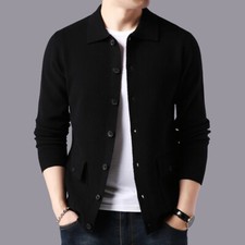 Mens Casual Knit Cardigan Sweater Jacket Jumper Coat Slim Lapel Office Fashion