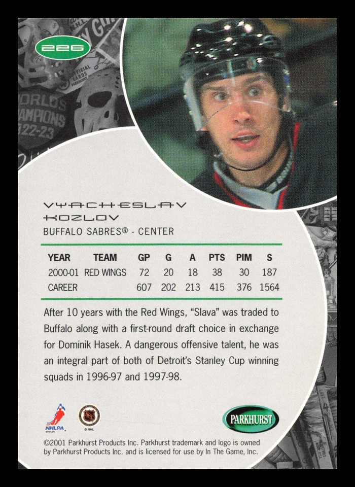 Vyacheslav Kozlov #226 2001-02 Parkhurst Buffalo Sabres Hockey - Image 2 of 2