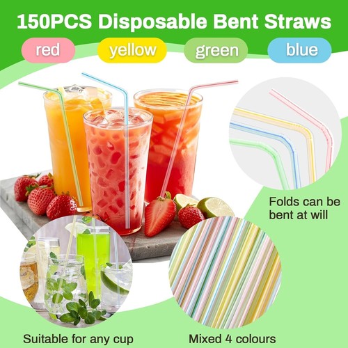 150PCS Disposable Plastic Drinking Straws - Long Flexible Straws Disposable - Picture 2 of 6