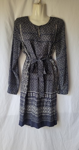 Trenery Size 4 Long Sleeve Blue Silk Dress With Belt