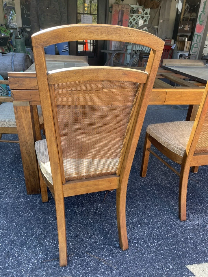 Juego de comedor de madera de brezo Drexel Heritage Mid Century mesa sillas bastón excelente estado Foto 4 de 4
