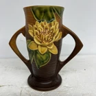 Roseville Water Lily 1943 Vintage Art Pottery Brown Ceramic Handled Vase 72-6