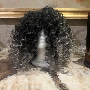 Cool Black And Grey Ringlets! Super Curly Haired Wig ! Hip!