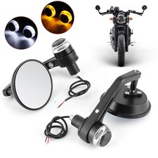 2pcs Aluminum Handlebar End LED Turn Signal Motorcycle Rearview Mirrors OVAU