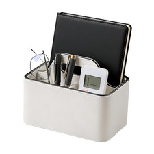 Remote Control Holder Portable Desk Organizer 3 Compartment PU Leather Cream