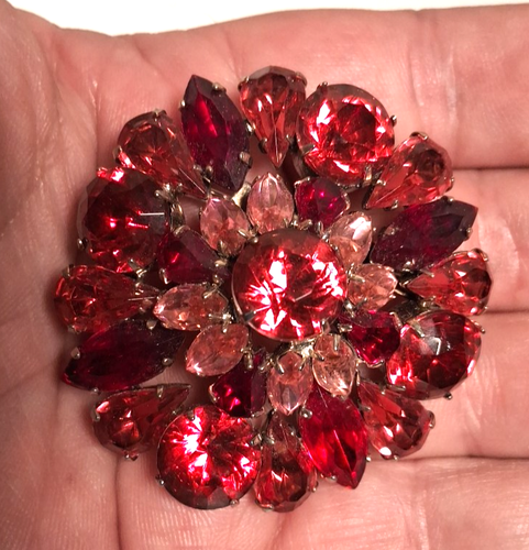 Spilla vintage rosa rossa retrò strass dichiarazione non firmata stile giuliana - Foto 2 di 9