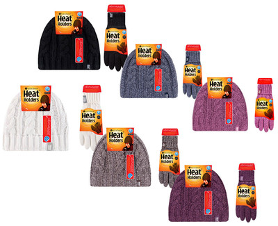 Wärmehalter - Damen Strick Thermo Isoliert Gefüttert Wintermütze und Handschuhe Set