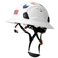 Matte White Carbon Fiber Pattern Full Brim Hard Hat with Visor -Vented Hard H...