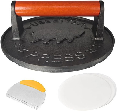 #ad 7 Inch Griddle Press Cast Iron Round Smash Grill Press Burger Smasher Bacon Meat $14.69