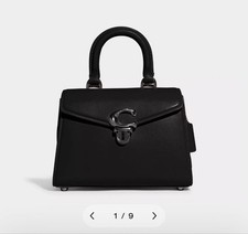 Coach Black Leather Shoulder Bag with Double Handles, Adjustable Strap, Used