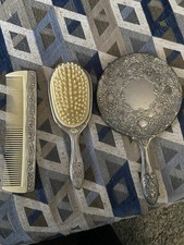 International Silver Co Vanity Set Hand Mirror Hairbrush Comb Ornate Silver-Tone