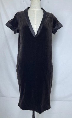 MAX MARA women s Velvet Popover Brown Dress W A Satin V Neck Detail GOOD.COND