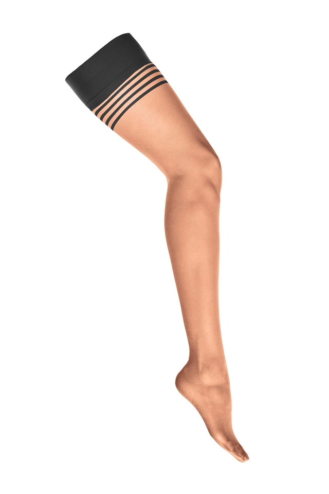 Halterlose Strümpfe hautfarben-schwarz gestreift elastisch transparent S M L XL - Bild 3 von 4