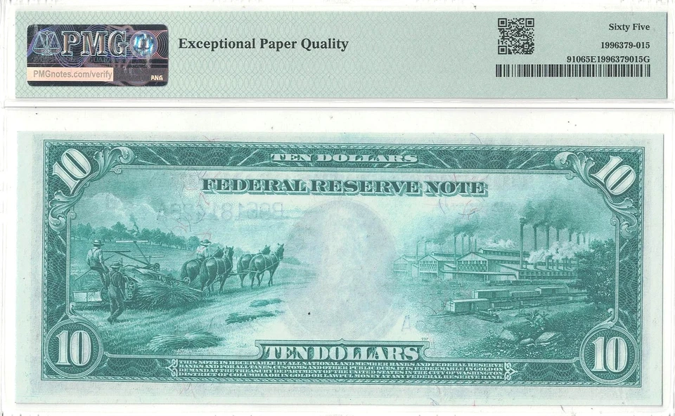 1914 $10 Federal Reserve Note Fr-910 PMG Gem CU-65 EPQ - Image 3 of 3