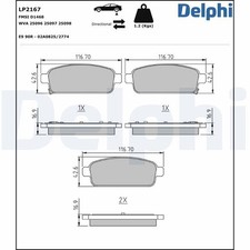 LP2167 BRAKE PAD SET, DISC BRAKE FITS CHEVROLET AVEO HATCHBACK 1.4 TURBO