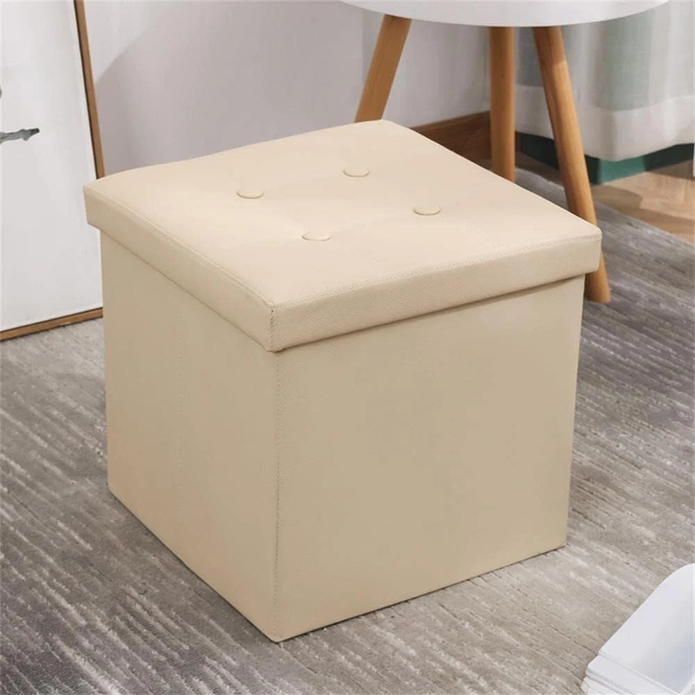Versatile Square Storage Ottoman - Compact 15in Faux Leather Ottoman for Home