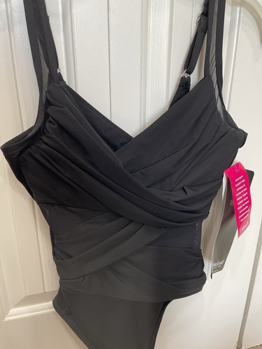 Miraclesuit Madero Swimsuit Sz 12 Illusion Sheer Mesh Panel Slimming Black NWT - Picture 4 of 6