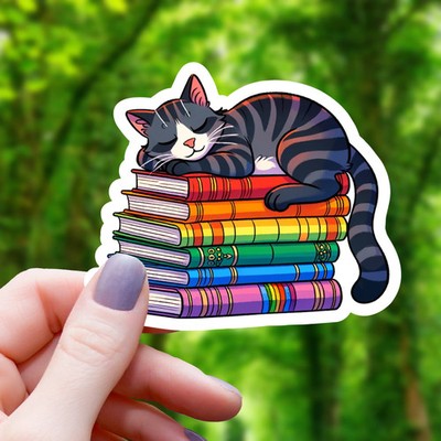 Mimic Gaming Co - Striped Cat on Books Sticker - 3''