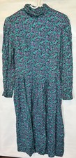 Vtg 80s LANZ Blue Pink Floral Modest Church Dress Sz 8 Rayon Pockets CLEARANCE