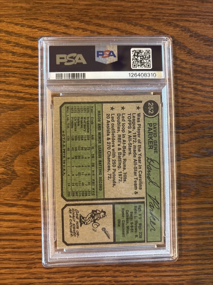 1974 Topps - Dave Parker #252 (RC) - Imagem 2 de 3