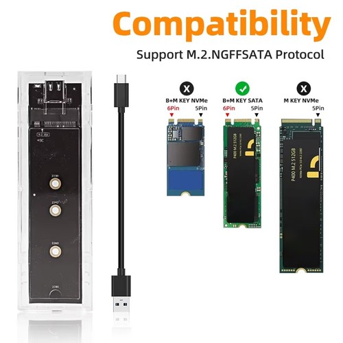 M.2 NGFF SATA Dual Protocol SSD-Gehäuse Klar USB Typ C 10 Gbps PCI-E M2 SSD6917 - Bild 4 von 6