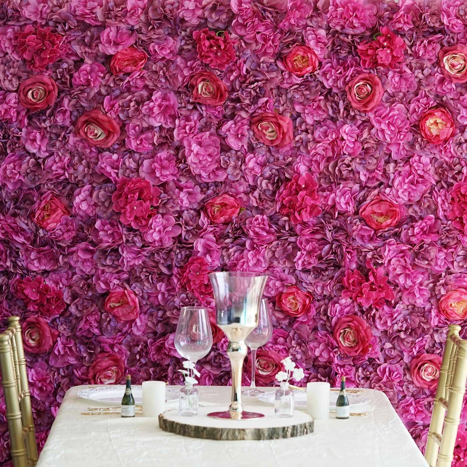 13 sq ft Purple and Violet Assorted Silk Flowers Wall Backdrop Panels Wedding - Image 2 of 4