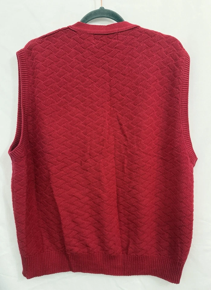 VTG Cypress Links Golf Sweater Vest Textured Solid Red Button Mens Size L - Image 2 of 4