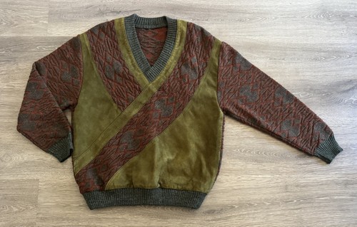 Vintage 80’s SUEDE Angora WOLLE Opa V NECK Aztec AVANT GARDE Cosby Sweater L 🔥 - Bild 8 von 8
