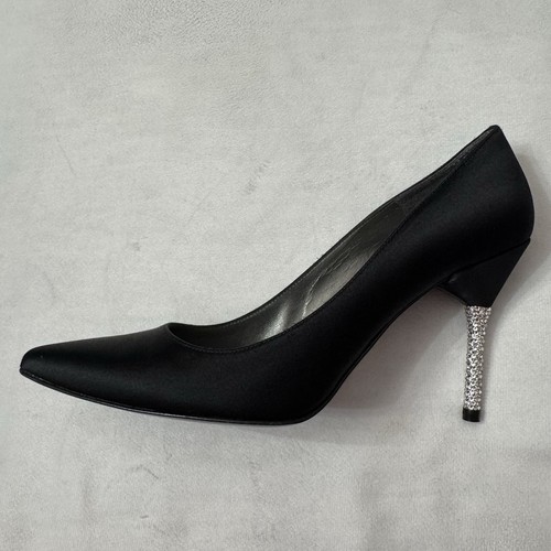 Stuart Weitzman 7.5M Designer Satin Stiletto Rhinestones Black Pumps MW29842 - Picture 12 of 13