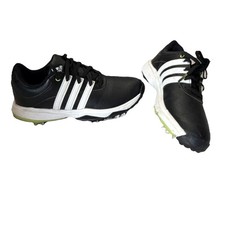 adidas boys Black White Leather Low Top Golf Shoes with Spikes Plastic Cleats