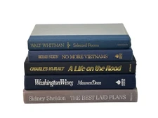 Set of 5 Vintage Dark Blue Hardcover Books – Decorative Staging/Display