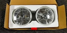 Pair 7" Inch Tri Bar Black Dot Headlights H4 Bulbs For Cars, Trucks & More