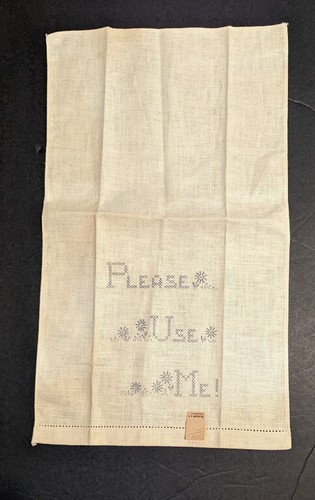 Vintage Vogart Linen Sampler Tea Towel " Please Use Me " Cross Stitch 11 X 19 - Picture 5 of 8