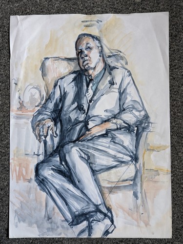 1980s Original large unframed watercolour painting of sitting man unsigned - Picture 15 of 16
