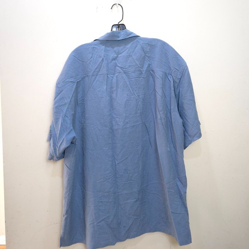Vintage Big Dogs Shirt Men Extra Large Blue Short Sleeve Button Up SIlk Solid XL - Picture 2 of 13