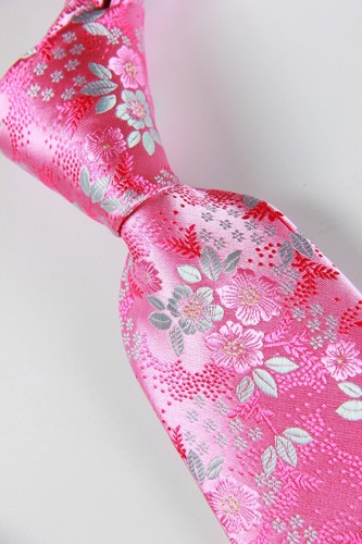 New Classic Floral Pink Silver JACQUARD WOVEN 100% Silk Men's Necktie Tie - Picture 2 of 6