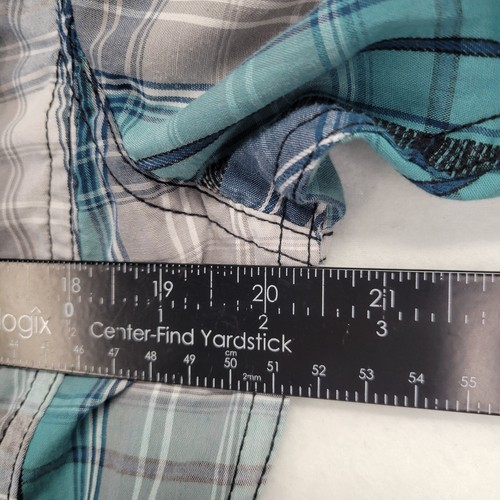 Rock Republic Shirt Mens Medium Green Blue Gray Plaid Short Sleeve Button Up - Picture 7 of 13