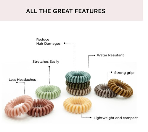 Women's Spiral Coil Hair Ties Ponytail Phone Cord Hair Band Pack of 9 Dark Mu... - Picture 3 of 7
