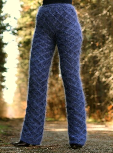 Denim blaue Mohairhose Fuzzy Handstrickhose Beinwärmer SUPERTANYA VERKAUF - Bild 3 von 6