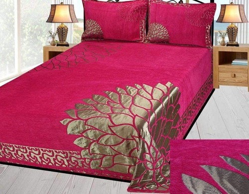 Bedsheet with 2 Pillow Covers Chenille 500 TC Bedsheet Double Bed king size Pink - Picture 3 of 3