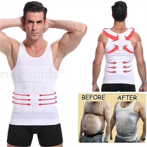 Mens Slimming Body Shaper Underwear Corset Compression Vest Singlet Dad AU - Picture 8 of 20