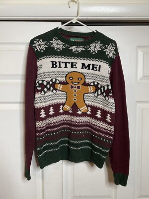 Ugly Christmas Sweater Unisex Small S Gingerbread Bite Me Festive Winter Warm