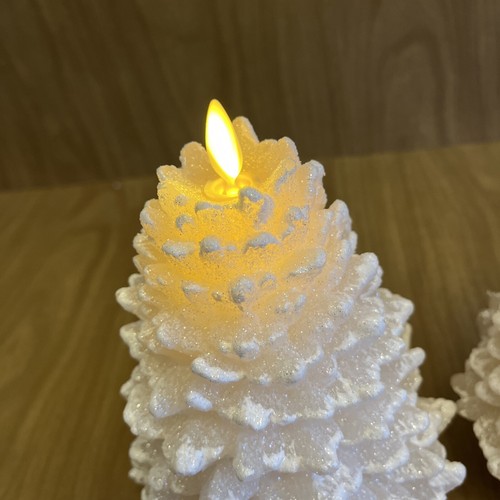 2 Martha Stewart Flameless Luminara Christmas Trees Wax Candle 8” Ivory Glitter - Picture 3 of 12