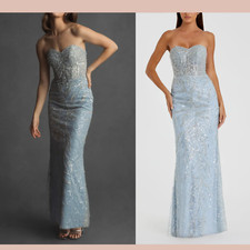 NWT $698 MAC DUGGAL [ 2 ] 20544 Strapless Embellished Trumpet Gown Blue #J1829
