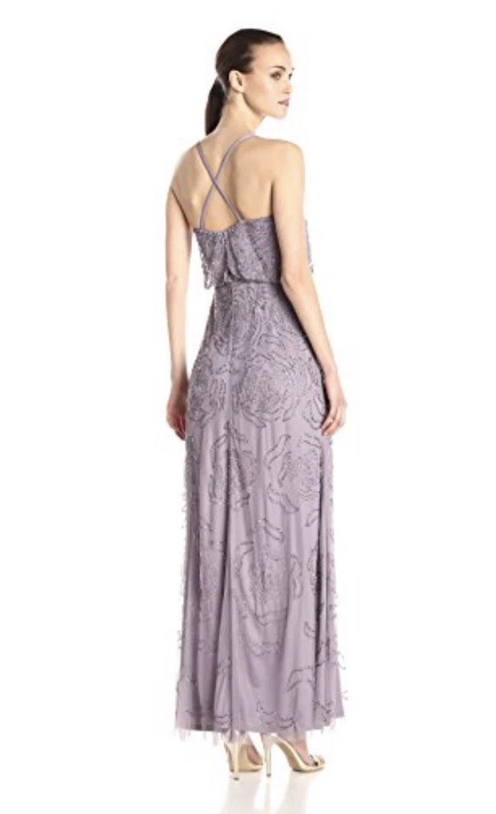 adrianna papell dress lavender purple size 4P beaded long gown formal party - Image 2 of 4