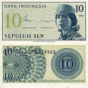 INDONESIA 1 Sen Banknote World Paper Money UNC Currency Pick p90 1964 Bill Note