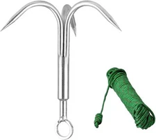 Stainless Steel Outdoor Grappling Hook with 50FT Rope/Climbing Claw/Gravity Hook