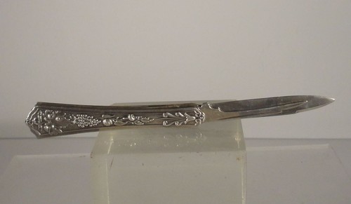 Antique Coin Silver Pocket Knife Fruit Knife Engraved Aesthetic Design Style - Picture 2 of 3