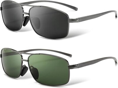 2PC Gunmetal Frame Ultra light Rectangular Polarized Sunglasses UV400 Protection